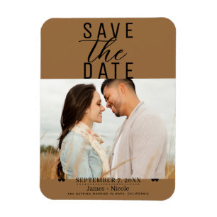 Modern Saddle Bruin Save the Date Huwelijksfoto Magneet