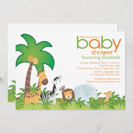 Modern Safari Animals Baby shower Uitnodiging (Voorkant / Achterkant)