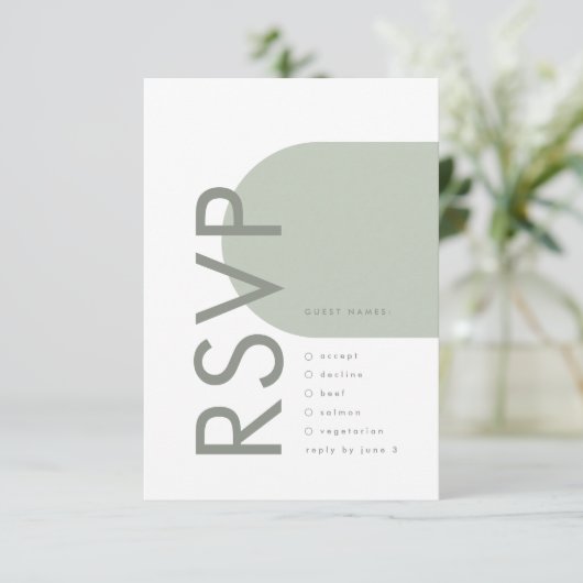 Modern Sage Arch Moss Abstract Japandi Minimalisme RSVP Kaartje (Staand voorkant)