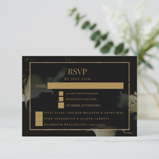 Modern Sage Black Custom RSVP Kaartje (Staand voorkant)