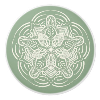 Modern Sage Country Farmhouse Ivory Mandala Keramische Knop