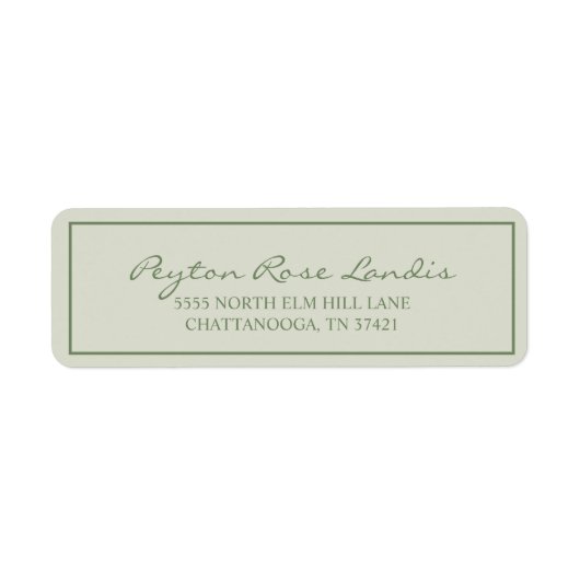 Modern Sage Elegant Green Script Etiket (Voorkant)