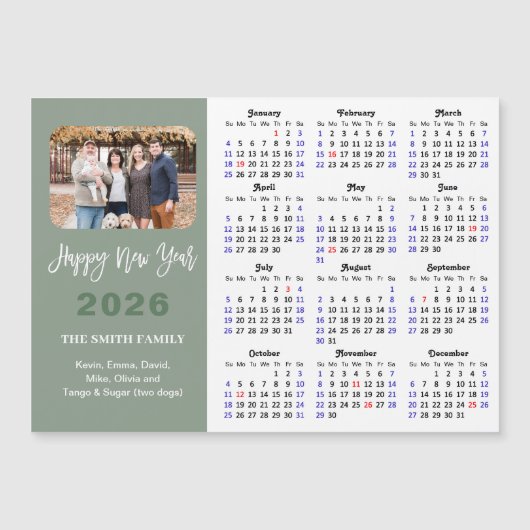 Modern Sage Green 2025 Kalender Familie Magnetisch (Voorkant)