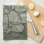 Modern Sage Green Abstract Dahlia Floral Pattern Theedoek (Quarter Fold)