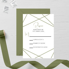 Modern Sage Green and White Geometric Wedding RSVP Kaartje