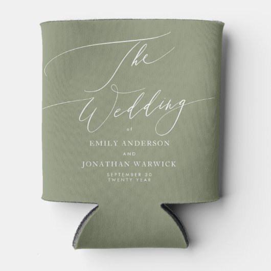 Modern Sage Green and White Simple Wedding Blikjeskoeler (Voorkant)