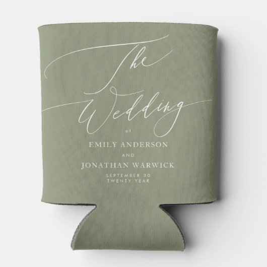 Modern Sage Green and White Simple Wedding Blikjeskoeler (Achterkant)