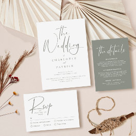 Modern Sage Green and White Simple Wedding Kaart