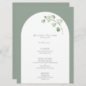 Modern Sage Green Arch Botanical Script Weddenscha Menu (Voorkant / Achterkant)