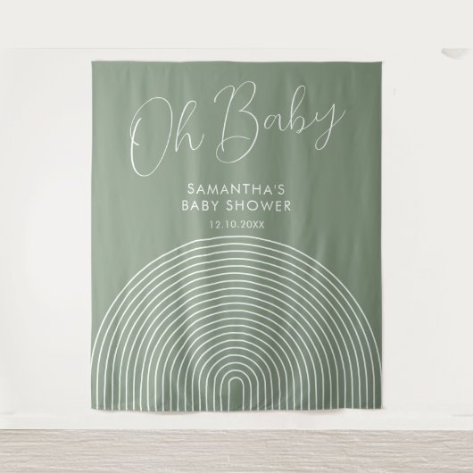 Modern Sage Green Baby Shower Backdrop Wandkleed (Voorkant)