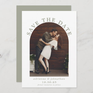 Modern Sage Green Boho Arch Photo Wedding Save The Date