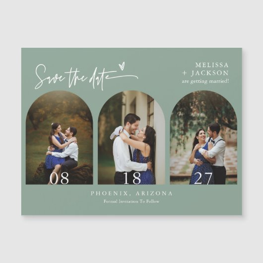 Modern Sage Green Boho Save the Date Arch Photo (Voorkant)