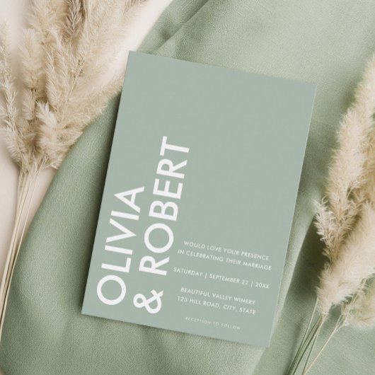 Modern Sage Green Bold Minimalist Wedding Kaart
