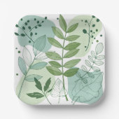Modern Sage Green Botanical Leaf Pattern Papieren Bordje (Voorkant)