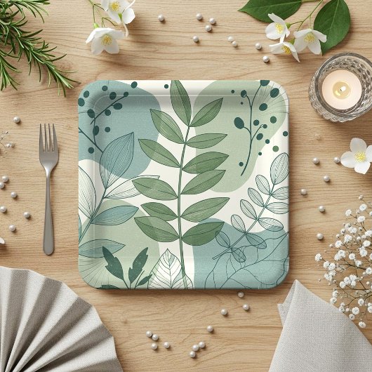 Modern Sage Green Botanical Leaf Pattern Papieren Bordje