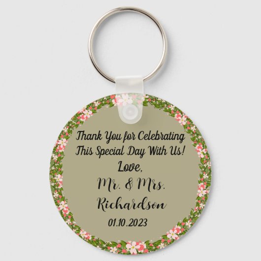 Modern Sage Green Botanical Wedding Favor Sleutelhanger (Voorkant)