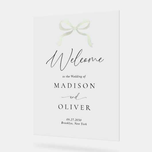 Modern Sage Green Bow Monogram Wedding Welcome (Angle)
