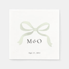 Modern Sage Green Bow Watercolor Monogram Wedding Servet