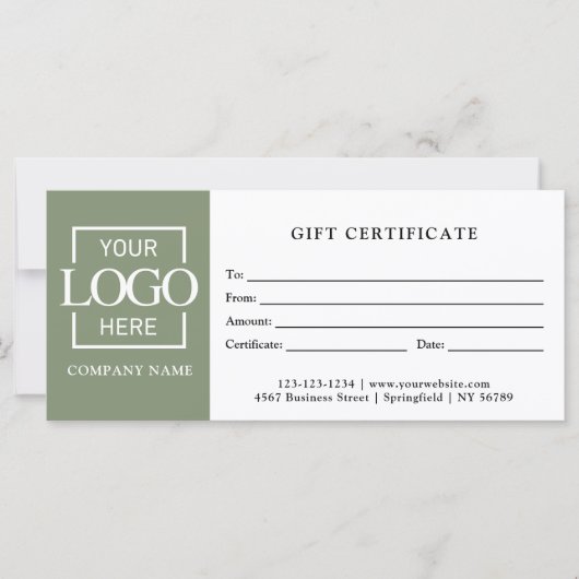 Modern Sage Green Business Logo Gift Certificate (Voorkant)