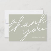 Modern Sage Green Calligraphy Wedding Photo Bedankkaart (Voorkant)