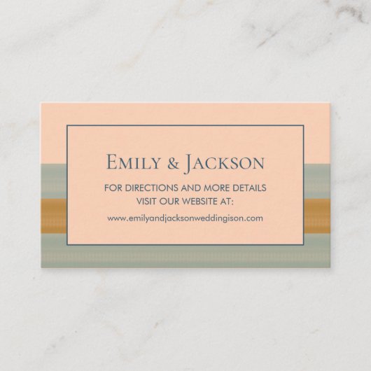 Modern Sage Green Copper Peach Striped Wedding Visitekaartje (Voorkant)
