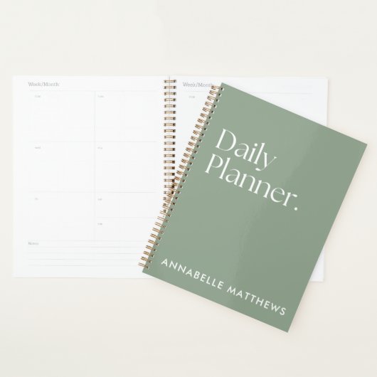 Modern Sage Green Daily Planner met Monogram (Display)