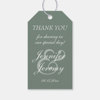 Modern Sage Green Elegant White Script Wedding Cadeaulabel
