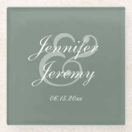 Modern Sage Green Elegant White Script Wedding Glazen Onderzetter