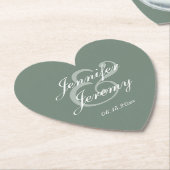 Modern Sage Green Elegant White Script Wedding Kartonnen Onderzetters (Gekanteld)