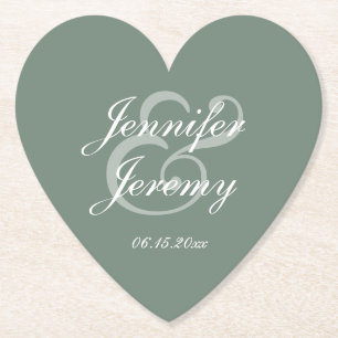 Modern Sage Green Elegant White Script Wedding Kartonnen Onderzetters