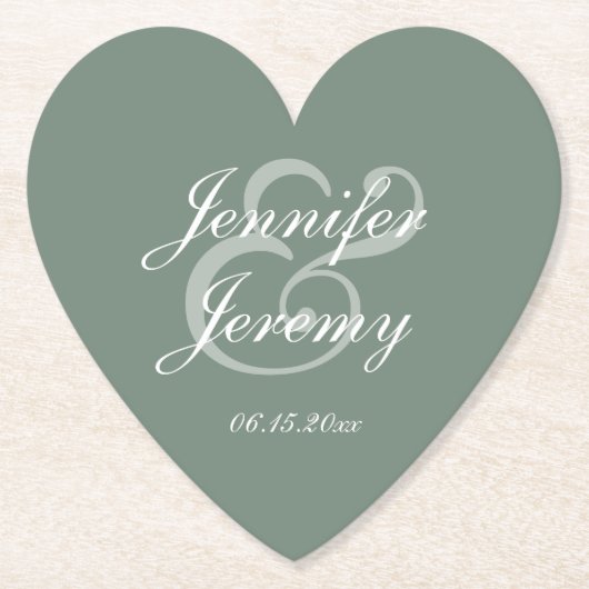 Modern Sage Green Elegant White Script Wedding Kartonnen Onderzetters (Voorkant)