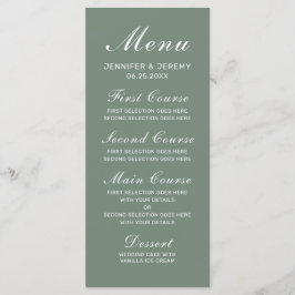 Modern Sage Green Elegant White Script Wedding Menu
