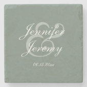 Modern Sage Green Elegant White Script Wedding Stenen Onderzetter (Voorkant)