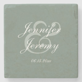 Modern Sage Green Elegant White Script Wedding Stenen Onderzetter