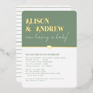 Modern Sage Green en Gold Couple's Baby shower Folie Uitnodiging