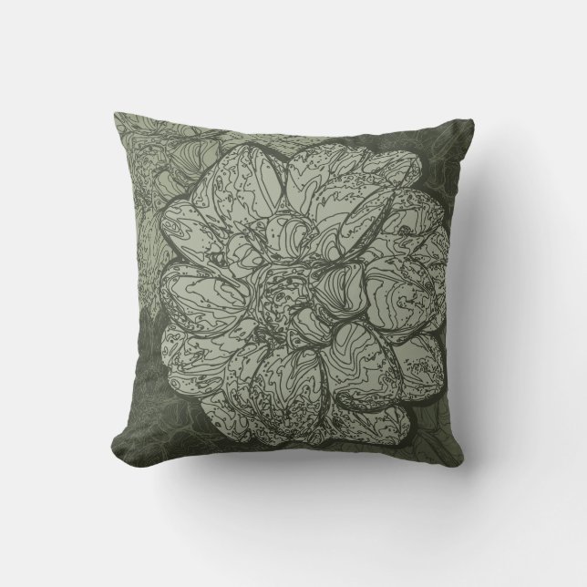 Modern Sage Green Floral Dahlia Pattern Kussen (Voorkant)