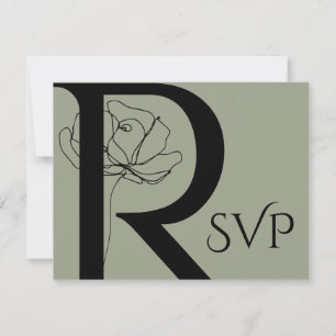 Modern Sage Green Floral Sketch Wedding RSVP Kaartje