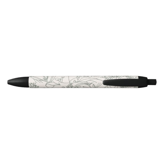 Modern Sage Green Flowers Herbs Boho Pattern Zwarte Inkt Pen (Achterkant)