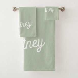 Modern Sage Green gepersonaliseerd monogram en naa Bad Handdoek