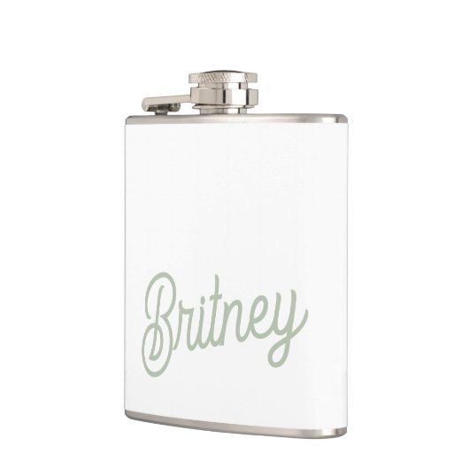 Modern Sage Green gepersonaliseerd monogram en naa Heupfles (Links)