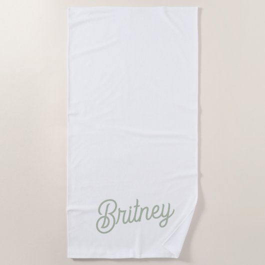 Modern Sage Green gepersonaliseerd monogram en naa Strandlaken (Voorkant)