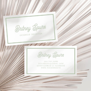 Modern Sage Green gepersonaliseerd monogram en naa Visitekaartje