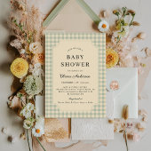 Modern Sage Green Gingham Baby shower Uitnodiging