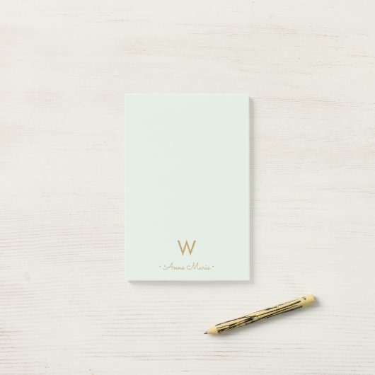 Modern Sage Green Gold Script Monogram Post-it® Notes (Op bureau)