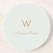 Modern Sage Green Gold Script Monogram Zandsteen Onderzetter (Voorkant)