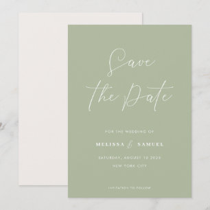 Modern Sage Green Handwrite Script Wedding Save The Date