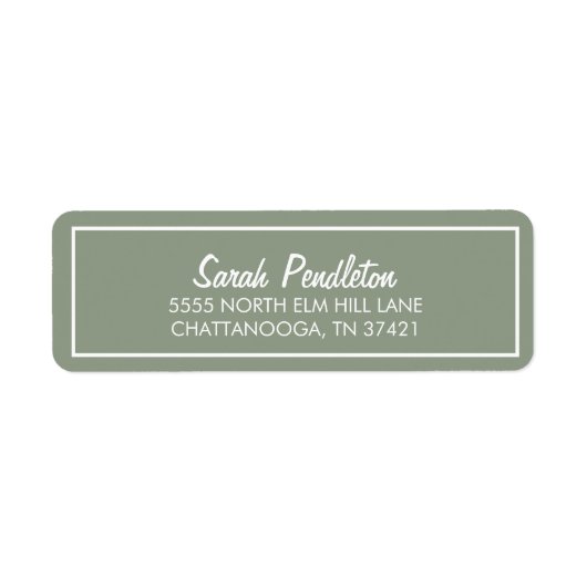 Modern Sage Green Ivory White Script Etiket (Voorkant)