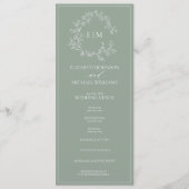 Modern Sage Green Leafy Crest Monogram Weddenschap Programma (Voorkant)