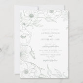 Modern Sage Green Line Art Floral Wedding Kaart (Voorkant)