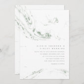 Modern Sage Green Marbling Weddenschap Kaart (Voorkant / Achterkant)